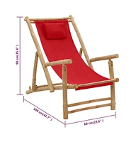 vidaXL Deck Chair Bamboo and Canvas Red