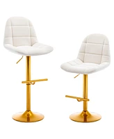 Simplie Fun Modern Velvet Swivel Bar Stools Set-2 Adjustable Chairs