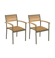 vidaXL Stackable Patio Chairs 2 pcs Solid Acacia Wood and Steel