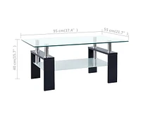 Coffee Table Black and Transparent 37.4"x21.7"x15.7" Tempered Glass