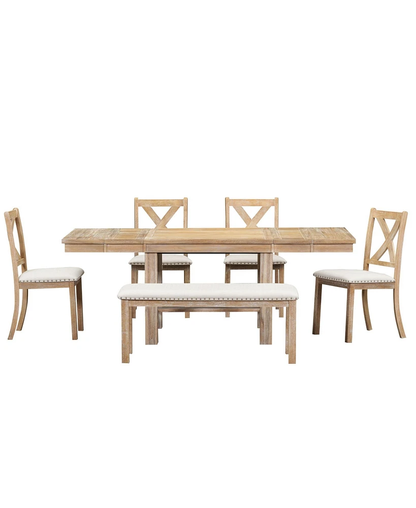 6-Piece Farmhouse Dining Set with Extendable Table