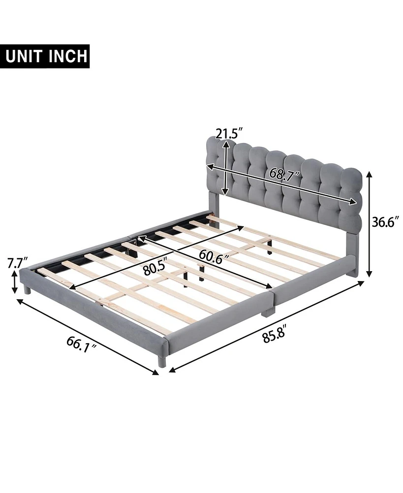 Streamdale Furniture Queen Size Upholstered Platform Bed With Soft Headboard