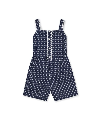 Hope & Henry Girls' Scallop Trim Button Front Linen Romper, Kids