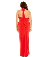 Mac Duggal Plus Halter Tie Keyhole Detail Gown