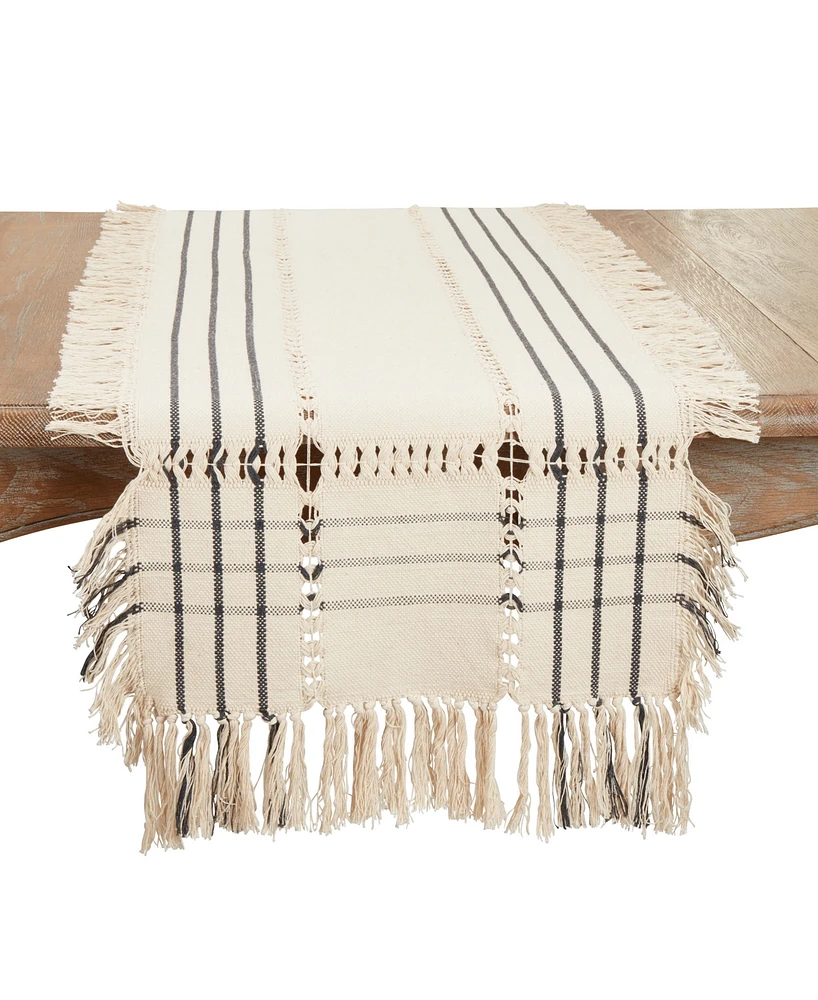 Saro Lifestyle Plaid Hemstitch Table Runner, with Fringe, 16"x72"