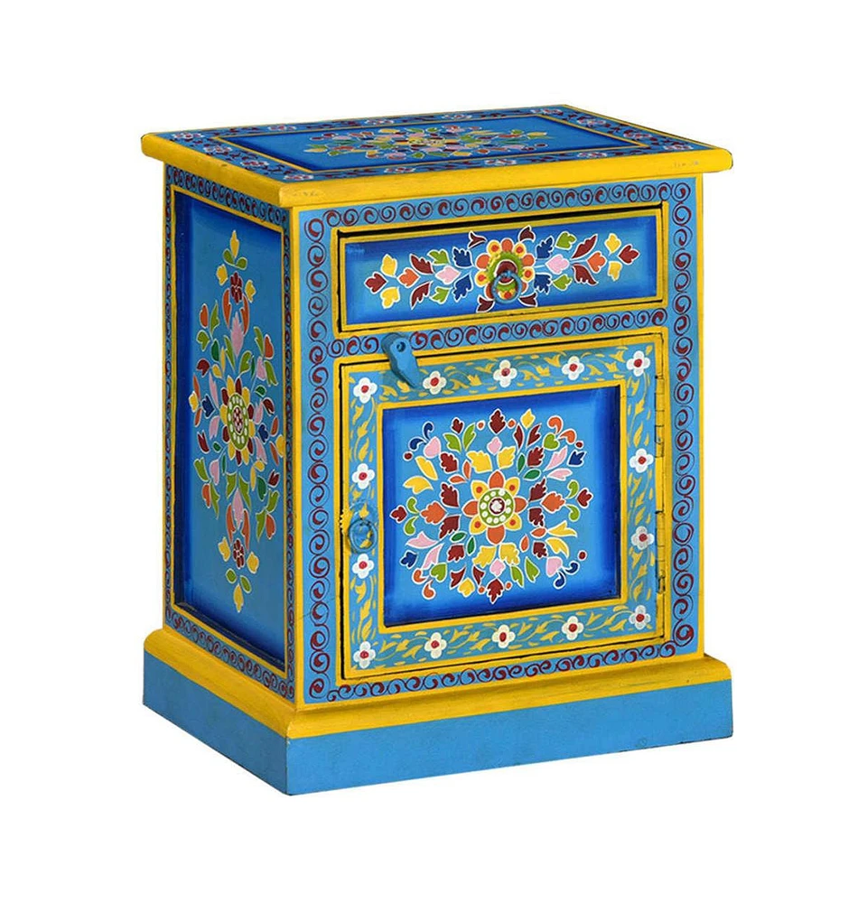 vidaXL Bedside Cabinet Solid Mango Wood Turquoise Hand Painted