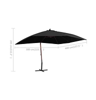 vidaXL Hanging Parasol with Wooden Pole 157.5"x118.1" Black