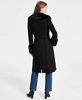 Via Spiga Women's Faux-Fur-Trim Belted Wrap Coat