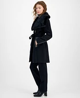 Via Spiga Women's Belted Faux-Fur-Collar Coat