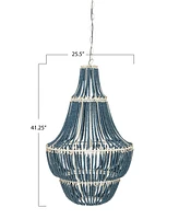 Storied Home Metal and Draped Wood Bead Chandelier Blue