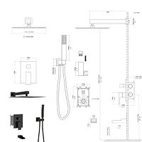 12" Rain Shower Head Systems With Waterfall Tub Spout, Oil Rubber Bronze, Wall Mounted Shower