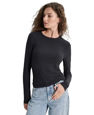 Dkny Jeans Petite Long-Sleeve Ribbed Crewneck