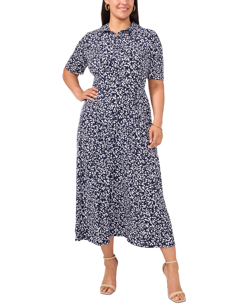 Msk Plus Printed Button-Front Collared Maxi Dress