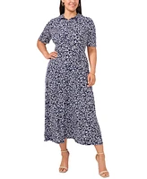 Msk Plus Printed Button-Front Collared Maxi Dress