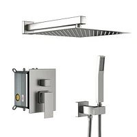 10" Rain Shower Head Systems, Brushed Nickel, Wall Mounted Shower