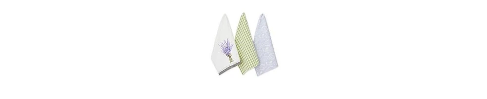 Design Imports Cotton Kitchen Towel Set Lightweight Fast-Drying Dish Towels, 18x28", Lavender Bouquet, 3 Piece