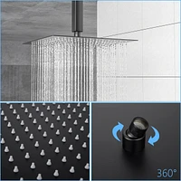 12" Rain Shower Head Systems, Matte Black, Ceiling Mounted Shower