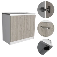 Streamdale Furniture Brookline Rectangle 2-Door Utility Sink And Cabinet White And Light Gray