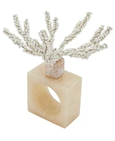 Saro Lifestyle Coral Breeze Beaded Resin Napkin Ring Set of 4,