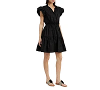 En Saison Women's Nicollete Cotton Puffed-Sleeve Tiered Mini Dress