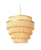 Storied Home Boho 5-Tier Metal Chandelier with Fringe Cream and Gold