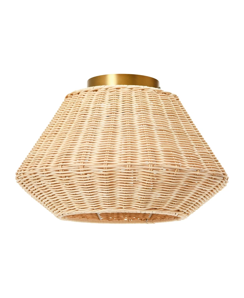 Storied Home Coastal Ceiling Lamp with Rattan Shade and Iron Base