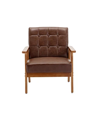 Streamdale Furniture Leisure Chair With Solid Wood Armrest And Feet, Mid-Century Modern Accent Chair