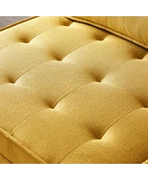 Simplie Fun Multipurpose Linen Fabric Ottoman Lazy Sofa Pulling Out Sofa Bed (Yellow)