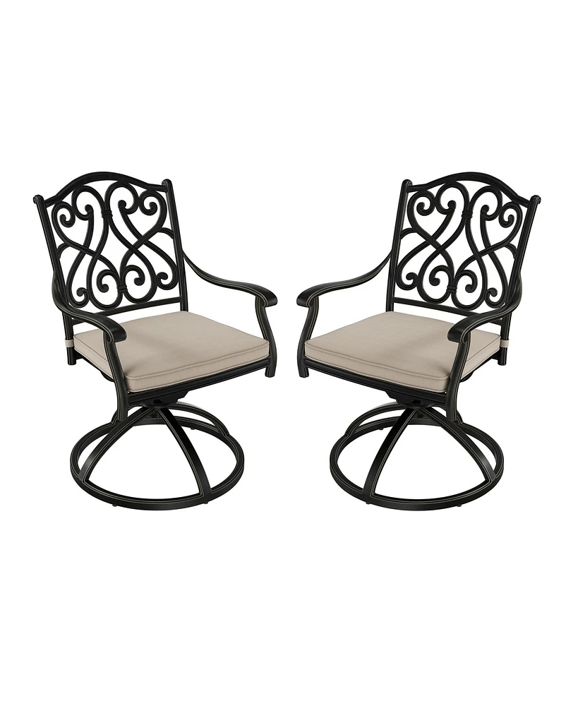 Mondawe Cast Aluminum Outdoor Dining 360° Swivel Chair Armchair with Cushion (Set of 2)