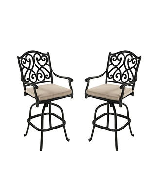Mondawe Bar Chair Cast Aluminum Outdoor Stool with Cushion (Set of 2)