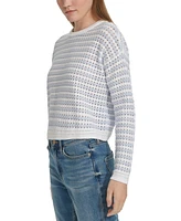 Calvin Klein Jeans Petite Cotton Striped Pointelle Sweater