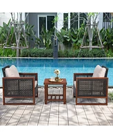 Gymax 3PCS Rattan Wicker Patio Conversation Set Outdoor Furniture Set w/ Cushion