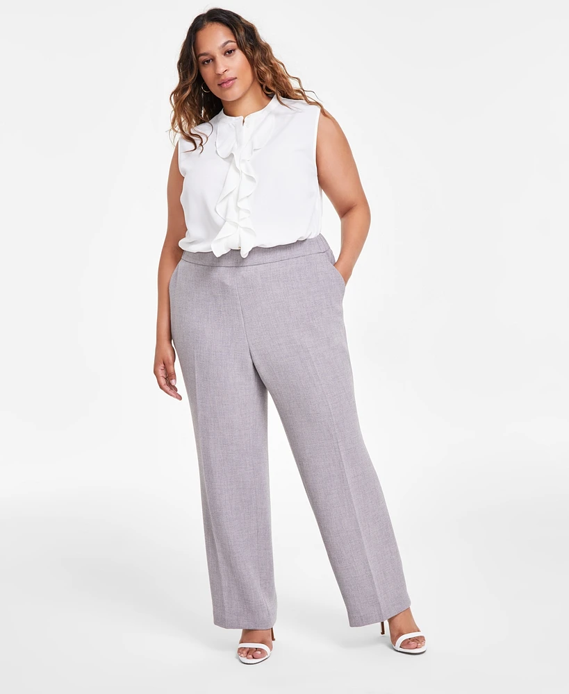 Kasper Plus Solid Pull-On Elastic-Back Mid-Rise Pants