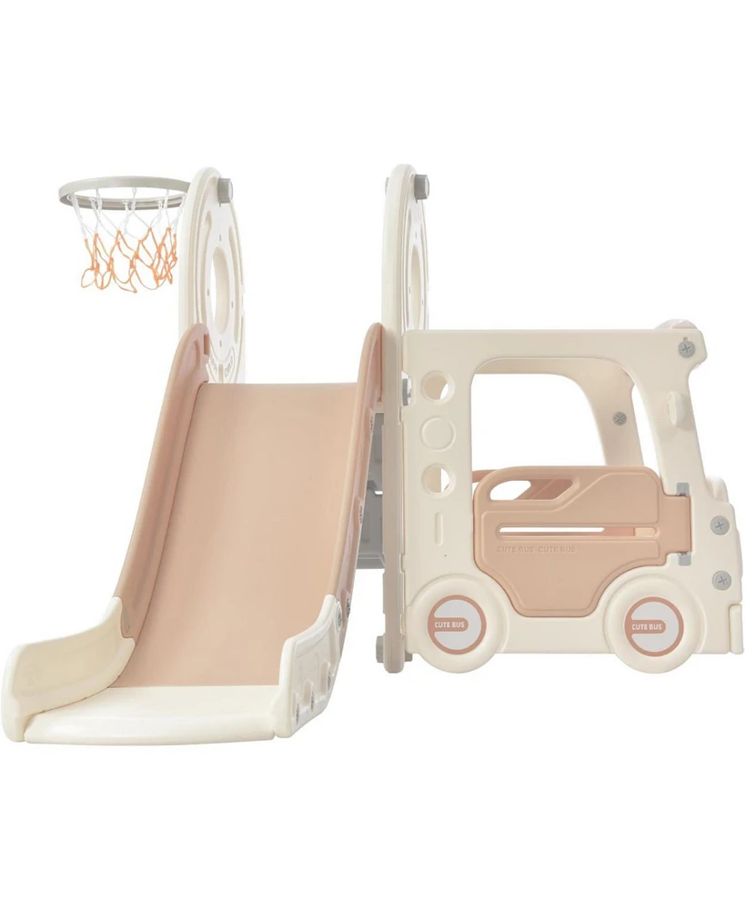 Streamdale Furniture Bus-themed Kids Play Structure with Slide and Basketball Hoop