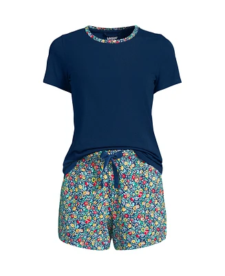 Lands' End Women's Knit Pajama Short Set Sleeve T-Shirt and Shorts