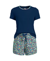Lands' End Women's Knit Pajama Short Set Sleeve T-Shirt and Shorts