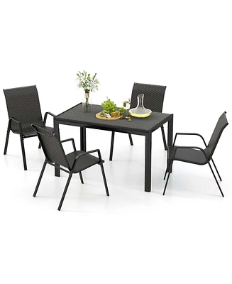 Costway 5 Piece Patio Rattan Dining Set Outdoor Table & Chairs Set for 4 Woven Wicker