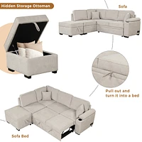 Simplie Fun 87.4" Sleeper Sofa Bed, 2 In 1 Pull Out Sofa Bed L Shaped Couch With Storage Ottoman