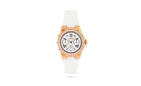 Peugeot Women's Rose Gold Wrist Watch with Crystal Bezel and Silicone Rubber Band