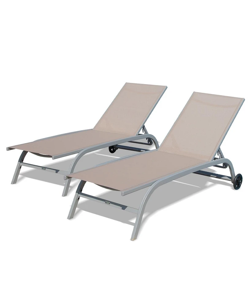 Simplie Fun Khaki Outdoor Lounge Chair Set with Wheels