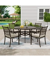 Mondawe 5 Pieces Round Cast Aluminum Outdoor Dining Set with Cushions