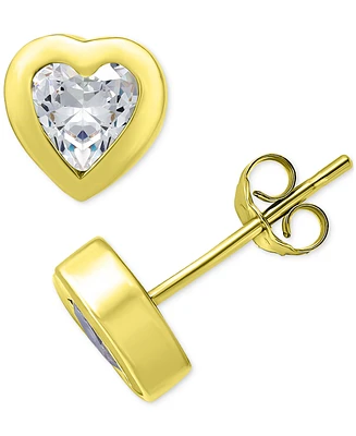 Giani Bernini Cubic Zirconia Heart Bezel Stud Earrings 18k Gold-Plated Sterling Silver, Created for Macy's