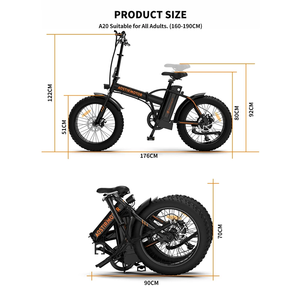 Streamdale Furniture Folding Electric Bike Ebike Bicycle 500W Motor 20 Fat Tire With 36V/13Ah Li-Battery Beach