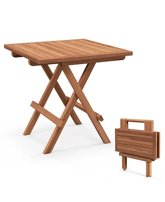 Gymax Indonesia Teak Wood Folding End Table Square Side Table w/ Slatted Tabletop Yard Natural