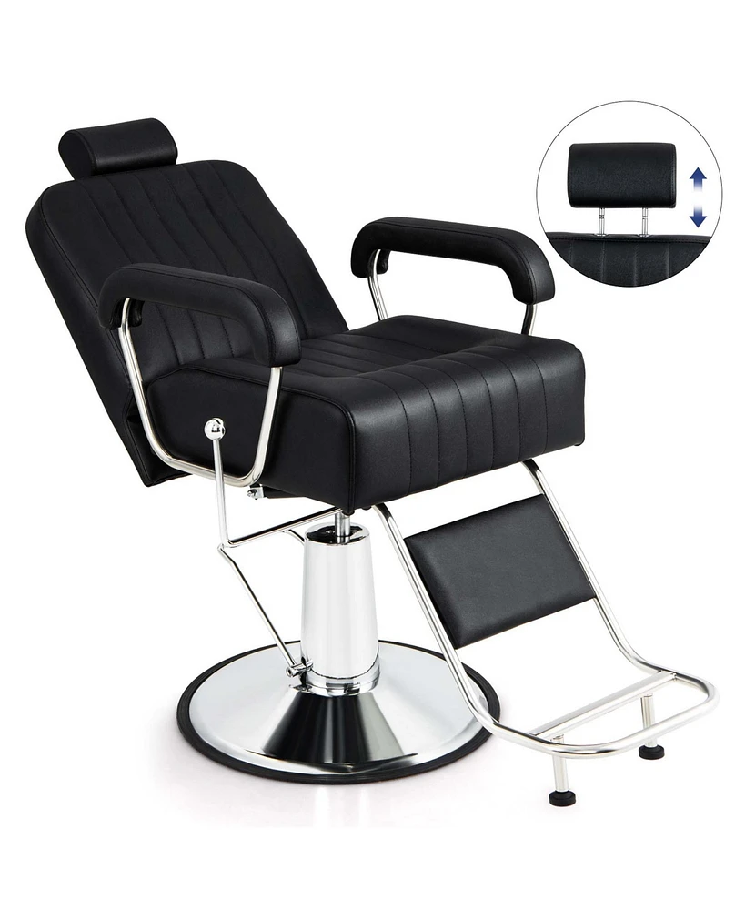 Costway Adjustable Barber Chair Hydraulic Salon Chair with Reclining Backrest & 360°Swivel