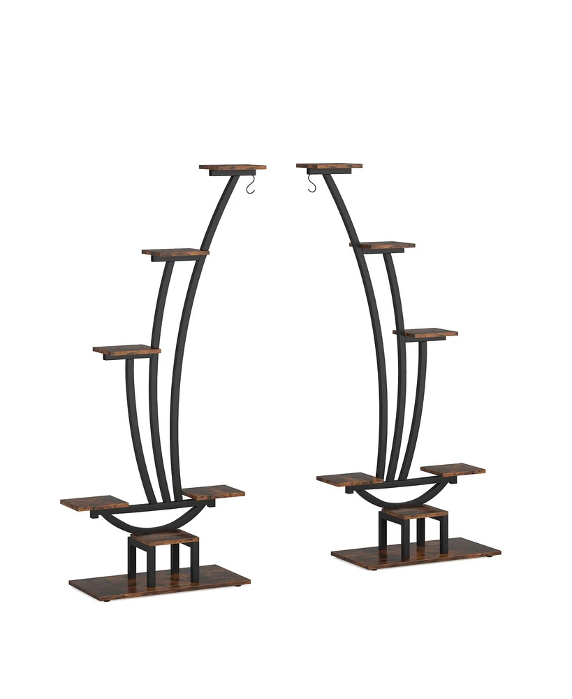 Tribesigns 6-Tier Tall Indoor Plant Stand Pack of 2, Metal Curved Display Shelf with 2 Hanging Hooks, Multi