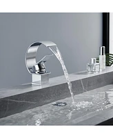Mondawe Luxury C-Shape Arc Waterfall Spout Single Handle 8 inch Widespread Bathroom Sink Faucet With Pop-up Drain