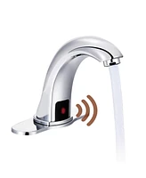 Mondawe Single Hole Touchless Bathroom Sink Faucet Sensor Basin Faucet with Deck Plate