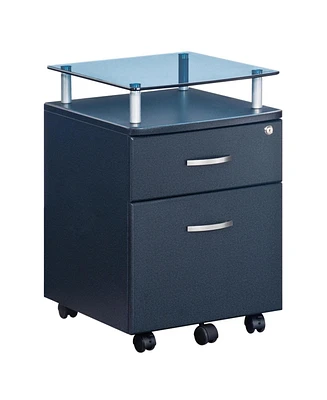 Simplie Fun Rolling File Cabinet With Glass Top, Graphite