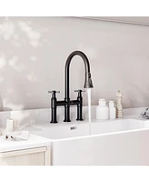 Mondawe Bridge Kitchen Faucet with 3 Way Spray Function,High Arc Pull Down Sprayer 2 Handles 8 inch Widespread 360 Swivel Spout